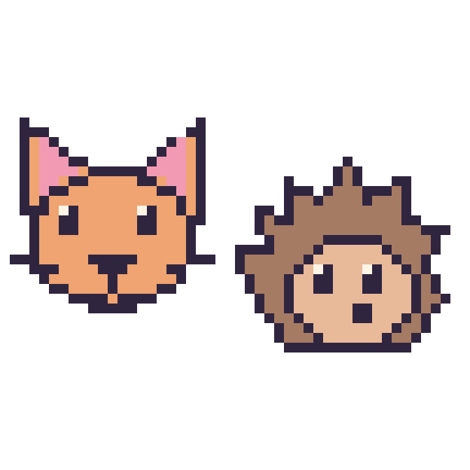 Modèle de pixel art Chat et Hérisson sur une grille de 48 par 48 cases