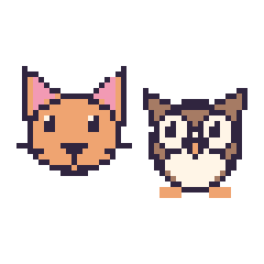 Pixel art Chat et Hibou, grille 48 × 48