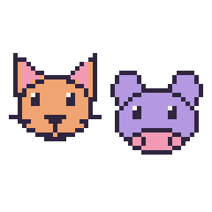 Pixel art Chat et Hippopotame, grille 48 × 48