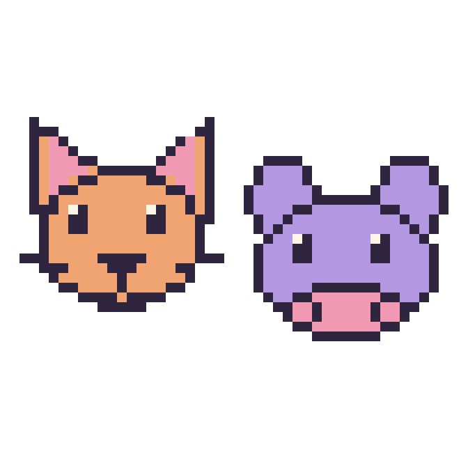 Modèle de pixel art Chat et Hippopotame sur une grille de 48 par 48 cases
