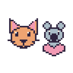 Pixel art Chat et Koala avec un cœur, grille 48 × 48