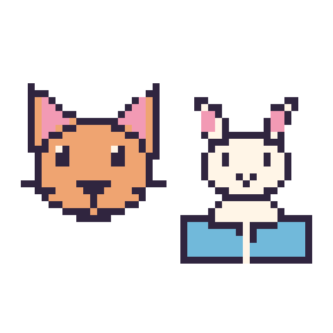 Modèle de pixel art Chat et Lapin avec un livre sur une grille de 48 par 48 cases
