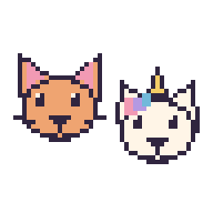 Pixel art Chat et Licorne, grille 48 × 48