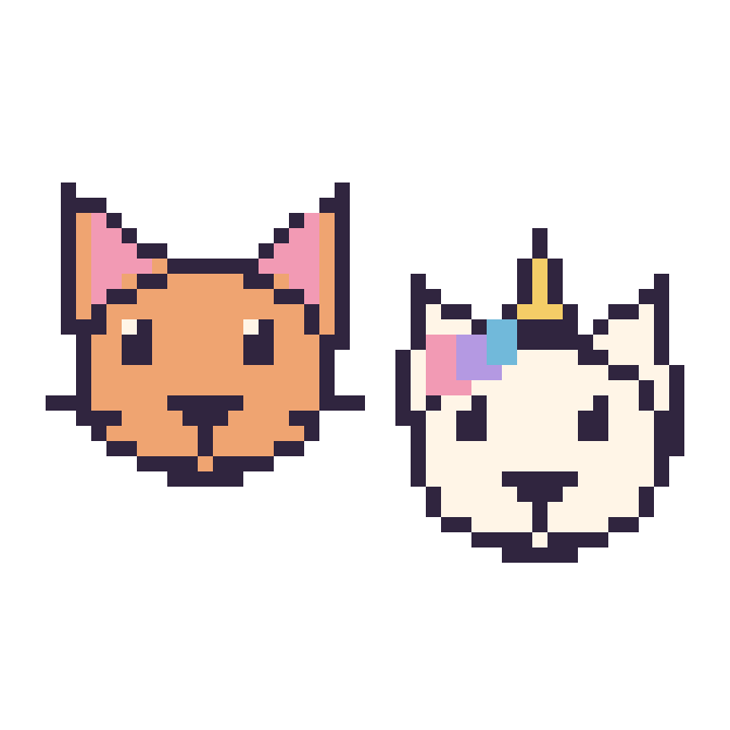 Modèle de pixel art Chat et Licorne sur une grille de 48 par 48 cases