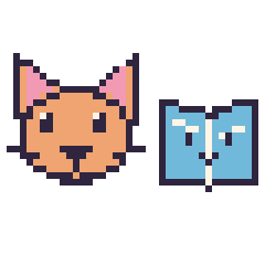 Pixel art Chat et Livre kawaii 16 × 16, grille 40 × 40