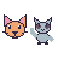Pixel art Chat et Loup qui fait coucou, grille 48 × 48