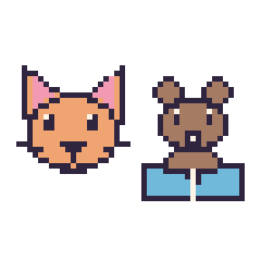 Pixel art Chat et Loutre avec un livre, grille 48 × 48