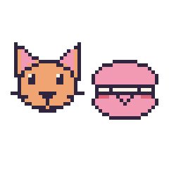 Pixel art Chat et Macaron kawaii, grille 48 × 48