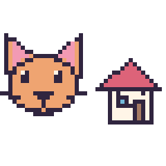 Pixel art Chat et Maison kawaii 16 × 16, grille 40 × 40