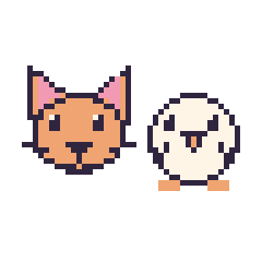 Pixel art Chat et Mouette, grille 48 × 48