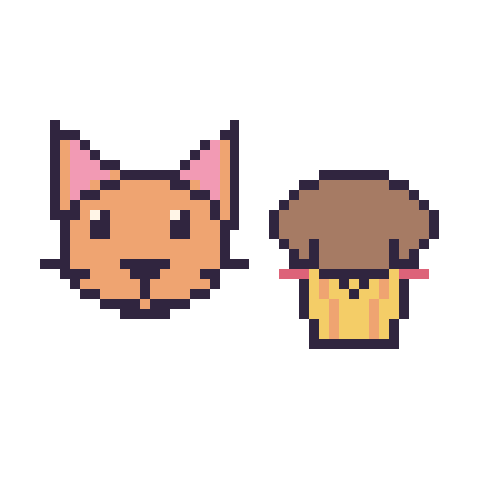 Modèle de pixel art Chat et Muffin kawaii sur une grille de 48 par 48 cases
