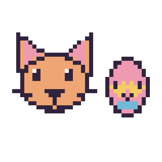 Modèle de pixel art Chat et Œuf de Pâques kawaii 16 × 16 sur une grille de 40 par 40 cases