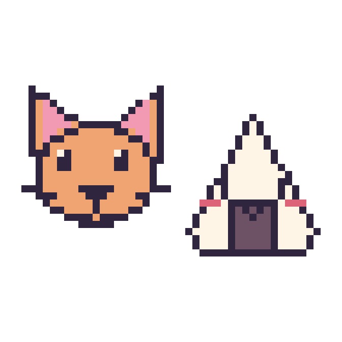 Modèle de pixel art Chat et Onigiri kawaii sur une grille de 48 par 48 cases