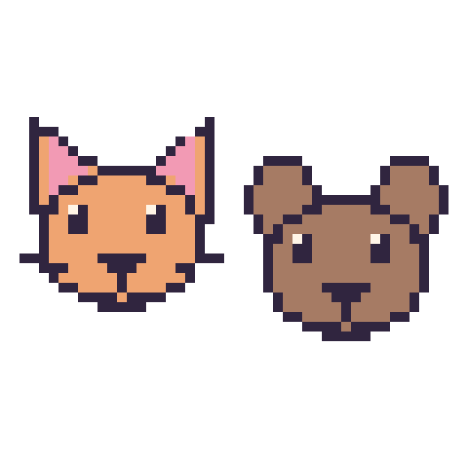 Modèle de pixel art Chat et Ours sur une grille de 48 par 48 cases