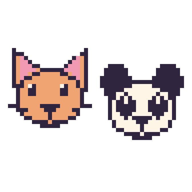 Modèle de pixel art Chat et Panda sur une grille de 48 par 48 cases