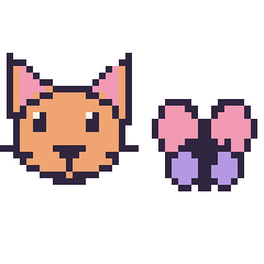 Pixel art Chat et Papillon kawaii 16 × 16, grille 40 × 40