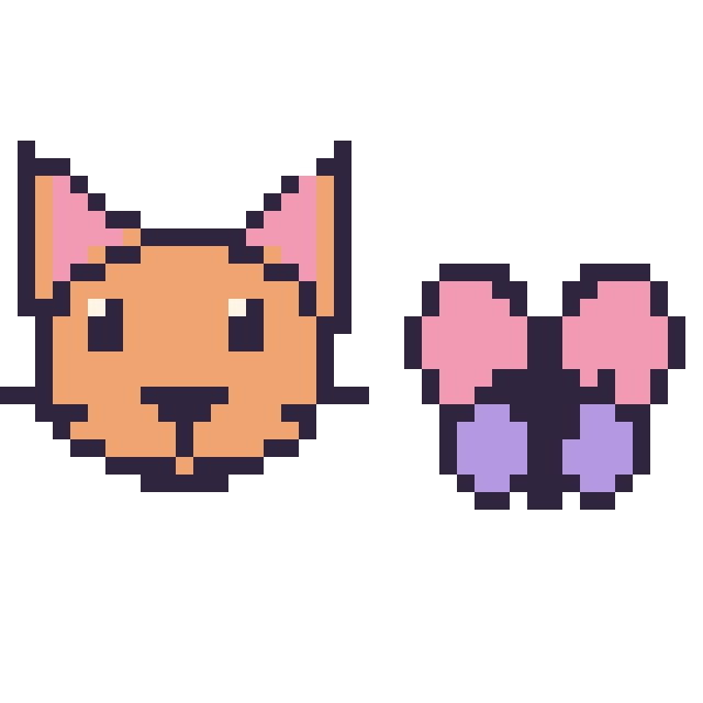 Modèle de pixel art Chat et Papillon kawaii 16 × 16 sur une grille de 40 par 40 cases