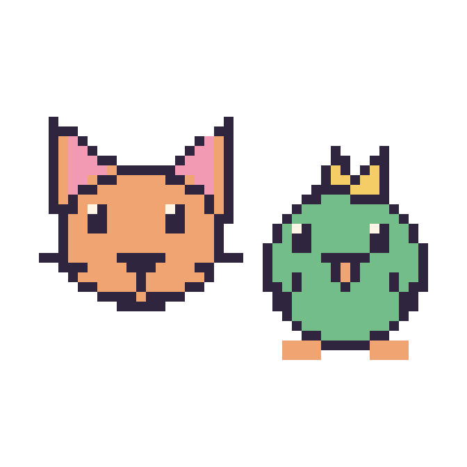 Modèle de pixel art Chat et Perroquet sur une grille de 48 par 48 cases