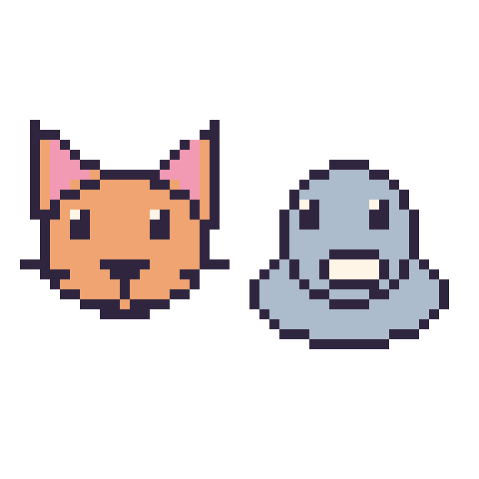 Modèle de pixel art Chat et Phoque sur une grille de 48 par 48 cases