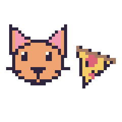 Pixel art Chat et Pizza kawaii 16 × 16, grille 40 × 40