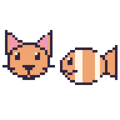 Pixel art Chat et Poisson-clown, grille 48 × 48