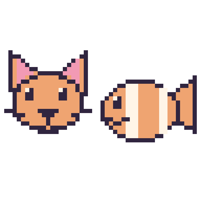 Modèle de pixel art Chat et Poisson-clown sur une grille de 48 par 48 cases