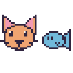 Pixel art Chat et Poisson kawaii 16 × 16, grille 40 × 40