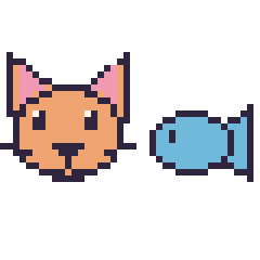 Pixel art Chat et Poisson simple 16 × 16, grille 40 × 40