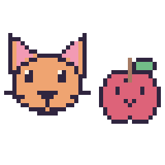 Pixel art Chat et Pomme kawaii 16 × 16, grille 40 × 40