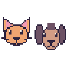 Pixel art Chat et Poney, grille 48 × 48