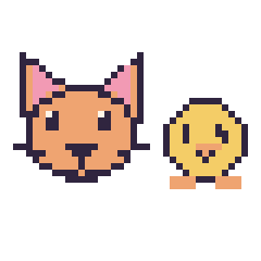 Pixel art Chat et Poussin kawaii 16 × 16, grille 40 × 40