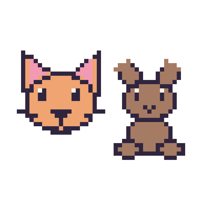 Modèle de pixel art Chat et Renne assis sur une grille de 48 par 48 cases