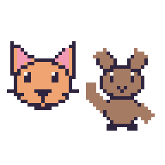 Pixel art Chat et Renne qui fait coucou, grille 48 × 48