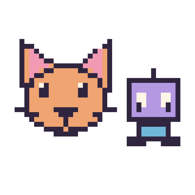 Modèle de pixel art Chat et Robot kawaii 16 × 16 sur une grille de 40 par 40 cases