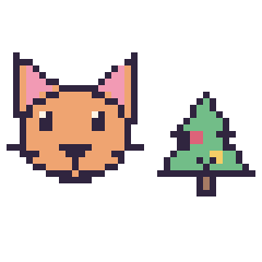 Pixel art Chat et Sapin de Noël kawaii 16 × 16, grille 40 × 40