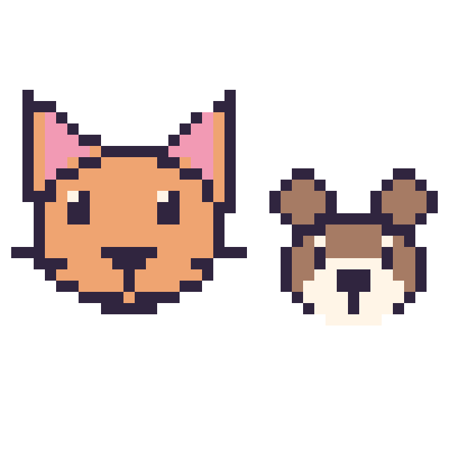 Modèle de pixel art Chat et Singe en portrait sur une grille de 40 par 40 cases