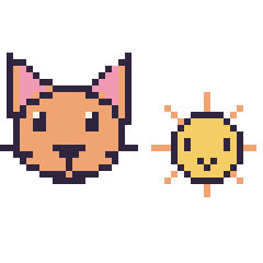 Pixel art Chat et Soleil kawaii 16 × 16, grille 40 × 40