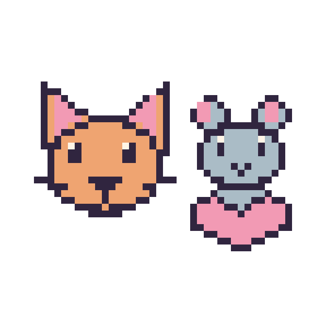 Modèle de pixel art Chat et Souris avec un cœur sur une grille de 48 par 48 cases