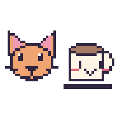 Pixel art Chat et Tasse de thé kawaii, grille 48 × 48