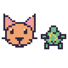 Pixel art Chat et Tortue kawaii 16 × 16, grille 40 × 40
