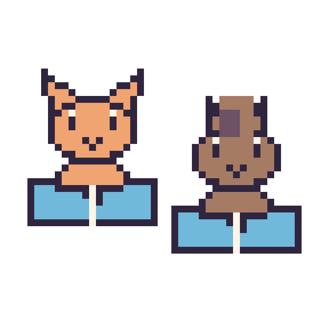 Modèle de pixel art Chat avec un livre et Cheval avec un livre sur une grille de 48 par 48 cases