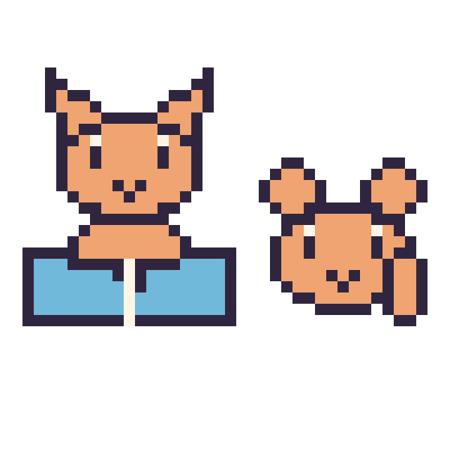 Modèle de pixel art Chat avec un livre et Écureuil en portrait sur une grille de 40 par 40 cases