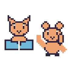 Pixel art Chat avec un livre et Écureuil qui fait coucou, grille 48 × 48