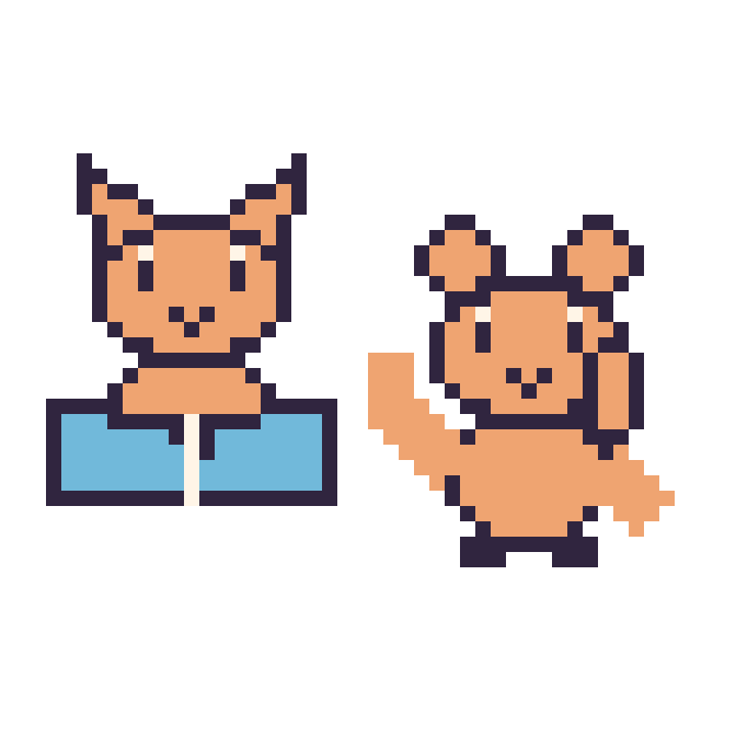Modèle de pixel art Chat avec un livre et Écureuil qui fait coucou sur une grille de 48 par 48 cases