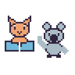 Pixel art Chat avec un livre et Koala qui fait coucou, grille 48 × 48