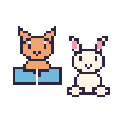 Pixel art Chat avec un livre et Lapin assis, grille 48 × 48