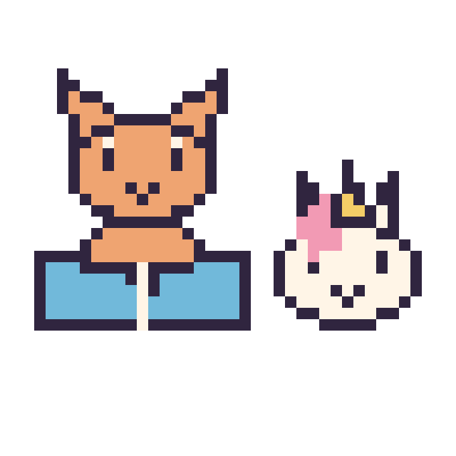 Modèle de pixel art Chat avec un livre et Licorne en portrait sur une grille de 40 par 40 cases