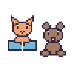 Pixel art Chat avec un livre et Loutre assis, grille 48 × 48