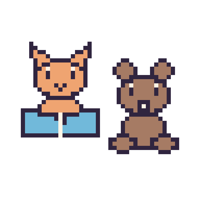 Modèle de pixel art Chat avec un livre et Loutre assis sur une grille de 48 par 48 cases