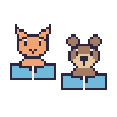 Pixel art Chat avec un livre et Ours avec un livre, grille 48 × 48